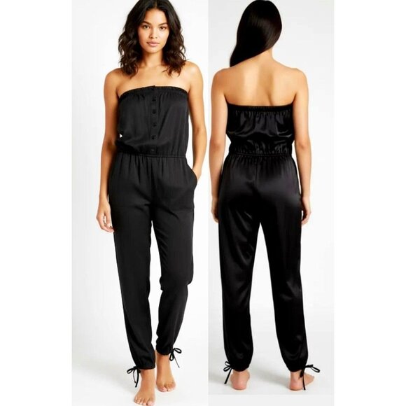 Twenty One Pants - Twenty One Women's Black Strapless Button-Front Jumpsuit Size Medium